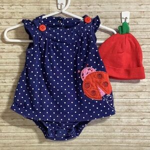 Carter’s 3 month one piece onesie, dress with hat.